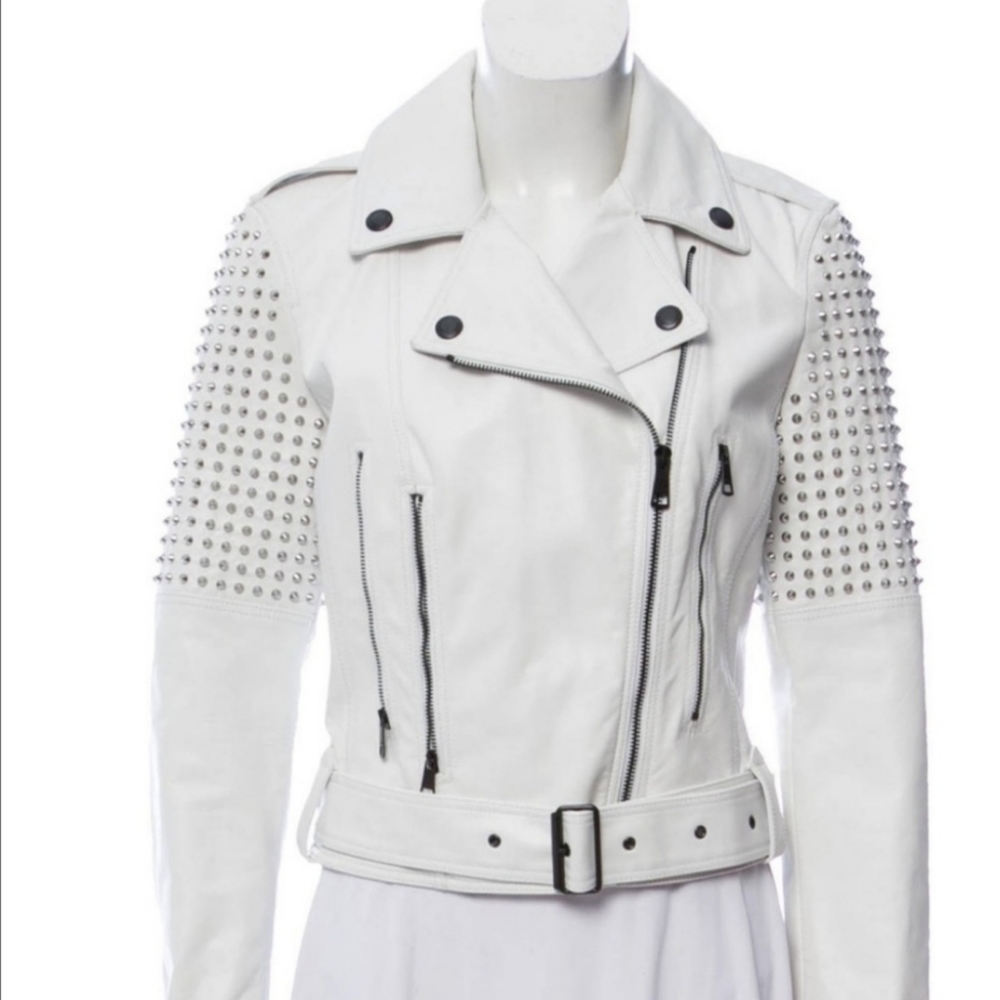 Burberry white leather biker jacket